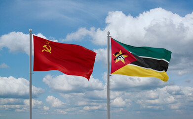 Mozambique and USSR flags, country relationship concept