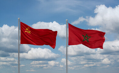 Morocco and USSR flags, country relationship concept