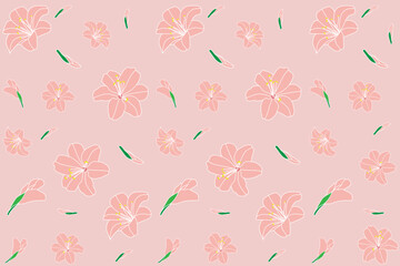 Illustration, pattern of the Lilly flower on soft pink background.