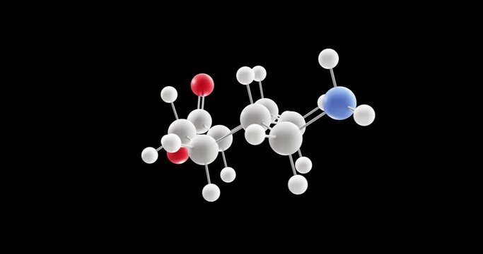 Tranexamic acid molecule, rotating 3D model of antifibrinolytic agent, looped video with alpha channel