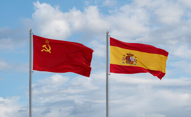Spain and USSR flags, country relationship concept