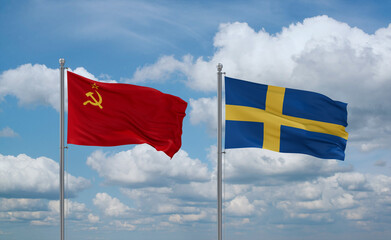 Sweden and USSR flags, country relationship concept