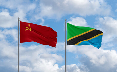 Tanzania and USSR flags, country relationship concept