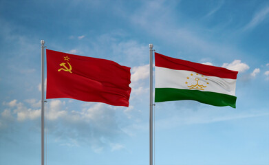 Tajikistan and USSR flags, country relationship concept