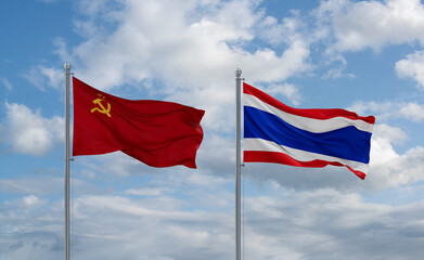 Thailand and USSR flags, country relationship concept