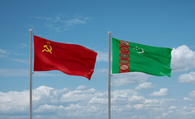 Turkmenistan and USSR flags, country relationship concept