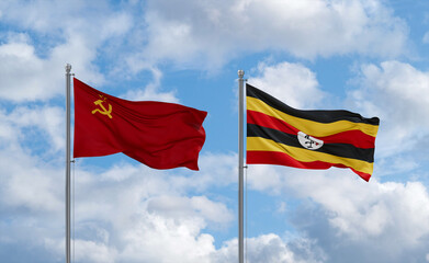 Uganda and USSR flags, country relationship concept