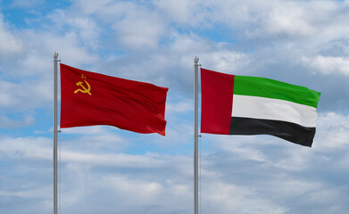 UAE and USSR flags, country relationship concept