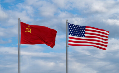 USA and USSR flags, country relationship concepts