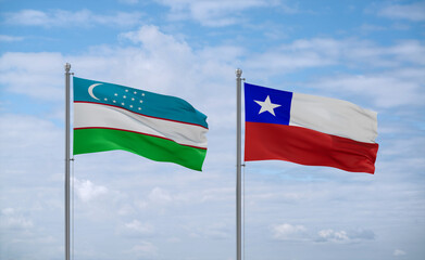 Chile and Uzbekistan flags, country relationship concept