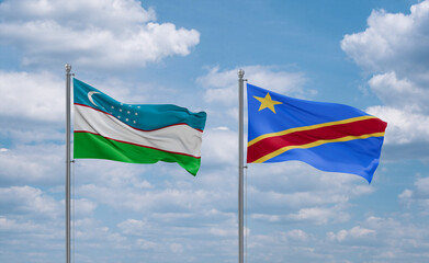 Congo and Uzbekistan flags, country relationship concept