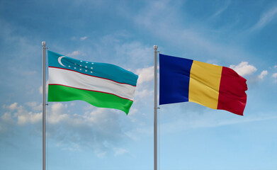 Chad and Uzbekistan flags, country relationship concept