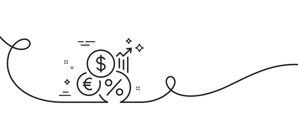 Inflation line icon. Continuous one line with curl. Money tax rate sign. Financial interest symbol. Inflation single outline ribbon. Loop curve pattern. Vector