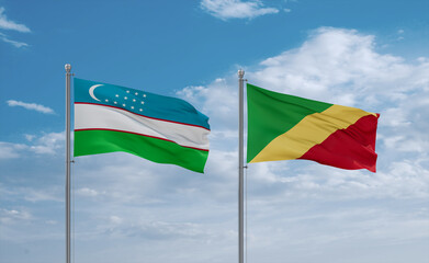 Congo and Uzbekistan flags, country relationship concept