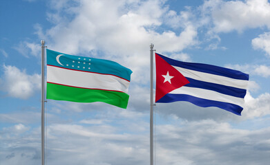 Cuba and Uzbekistan flags, country relationship concept