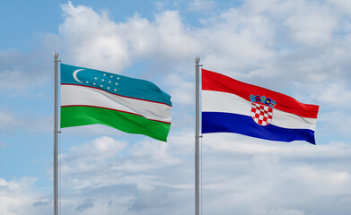 Croatia and Uzbekistan flags, country relationship concept