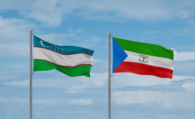 Equatorial Guinea and Uzbekistan flags, country relationship concept