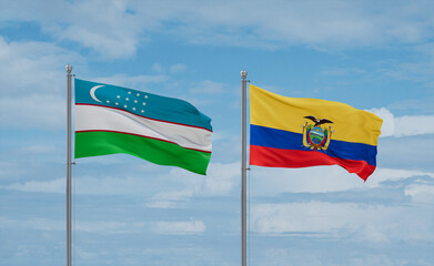 Ecuador and Uzbekistan flags, country relationship concept
