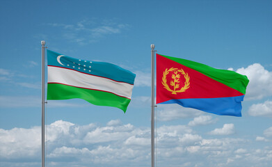 Eritrea and Uzbekistan flags, country relationship concept