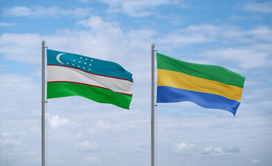 Gabon and Uzbekistan flags, country relationship concept