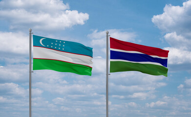 Gambia and Uzbekistan flags, country relationship concept