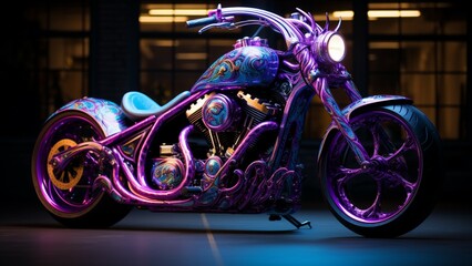 motorcycle in the night, with mix of color, night mode.