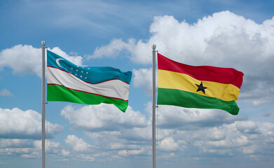 Ghana and Uzbekistan flags, country relationship concept