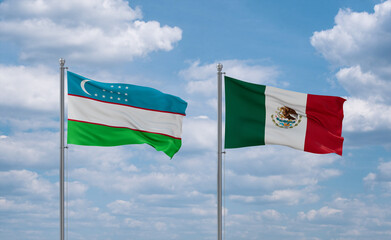Mexico and Uzbekistan flags, country relationship concept