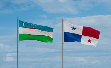 Panama and Uzbekistan flags, country relationship concept