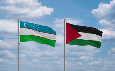 Palestine and Uzbekistan flags, country relationship concept