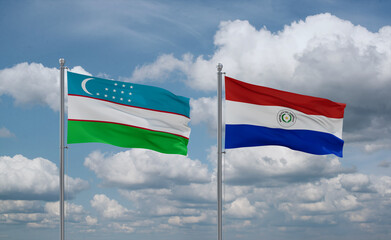 Paraguay and Uzbekistan flags, country relationship concept