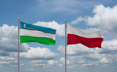 Poland and Uzbekistan flags, country relationship concept