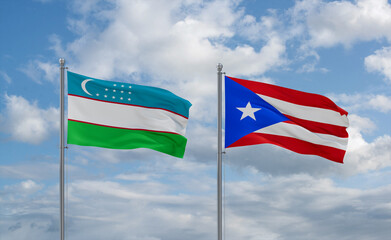 Puerto Rico and Uzbekistan flags, country relationship concept