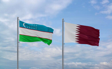 Qatar and Uzbekistan flags, country relationship concept