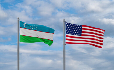USA and Uzbekistan flags, country relationship concepts