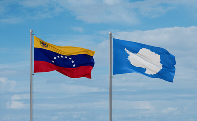 Venezuela and Antarctica flags, country relationship concept