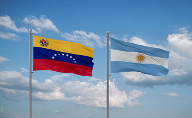 Argentina and Venezuela flags, country relationship concept