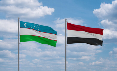 Yemen and Uzbekistan flags, country relationship concept