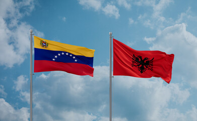 Venezuela and Albania national flags, country relationship concept