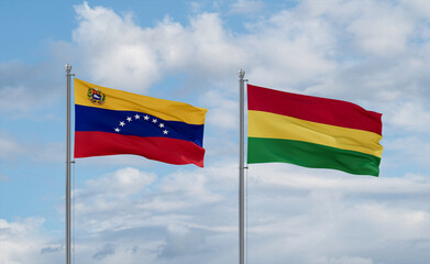 Bolivia and Venezuela flags, country relationship concept