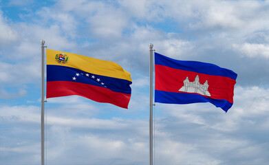 Cambodia and Venezuela flags, country relationship concept