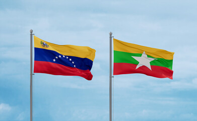 Myanmar and Venezuela flags, country relationship concept