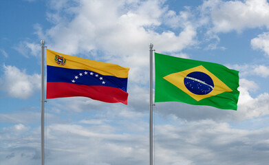 Venezuela and Brazil flags, country relationship concept