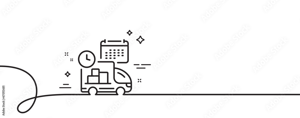 Poster delivery schedule line icon. continuous one line with curl. logistics calendar sign. cargo reminder 