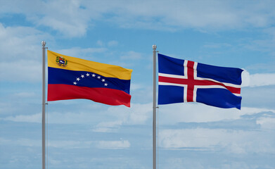 Iceland and Venezuela flags, country relationship concept