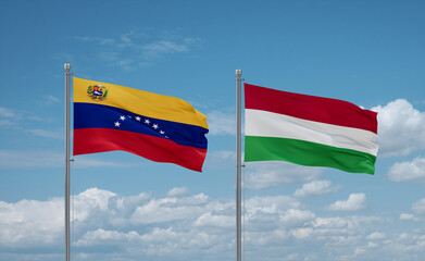 Hungary and Venezuela flags, country relationship concept