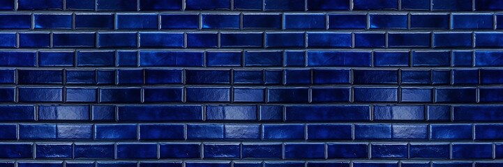 Dark blue brick subway tiles ceramic wall texture wide tile background banner panorama, seamless pattern