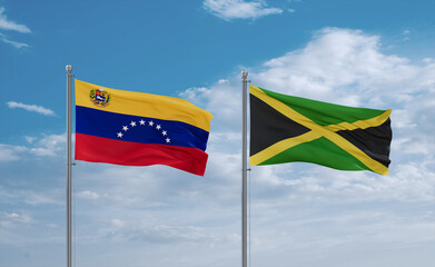 Jamaica and Venezuela flags, country relationship concept