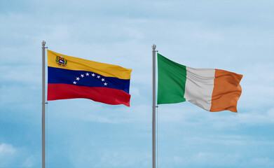 Ireland and Venezuela flags, country relationship concept