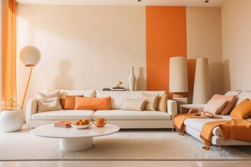 beige and light orange room interior of modern living room 